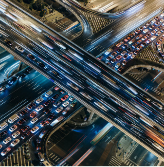 Aerial view of crowded traffic at night